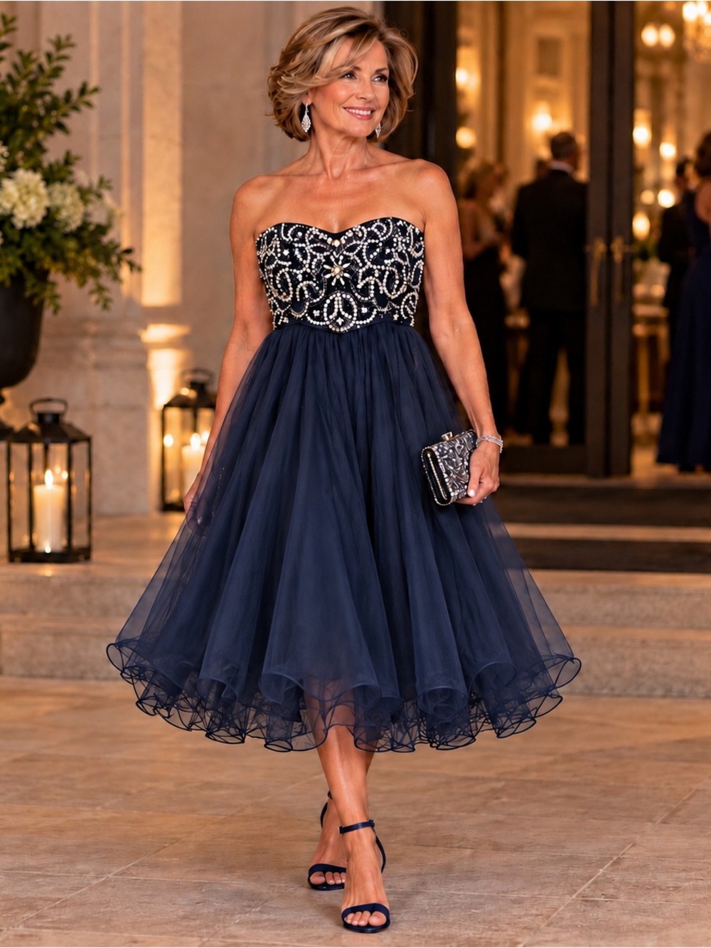 Blondie Nites Stacy Sklar Dress Size 3 Navy Fit & Flare Special Occasion